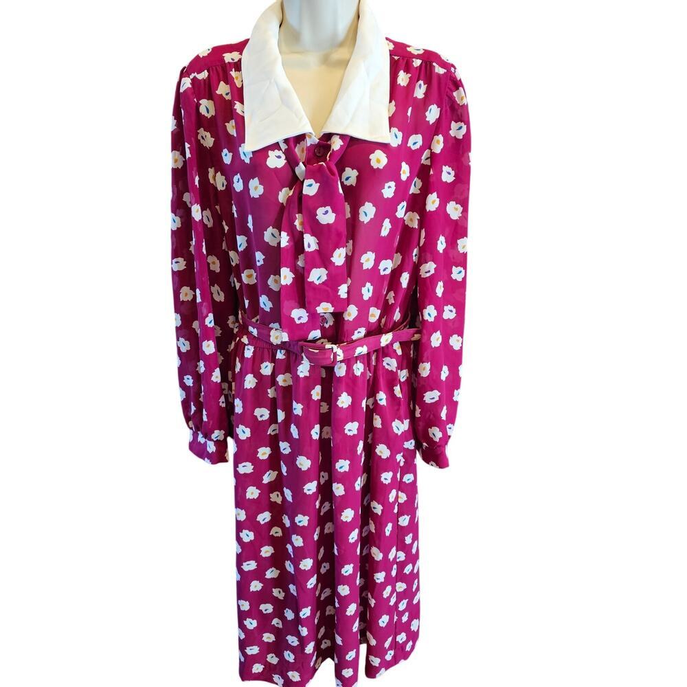 Vintage sears Maxi Sheer Belted shirt dress long sleeve retro floral 70s 14 ^